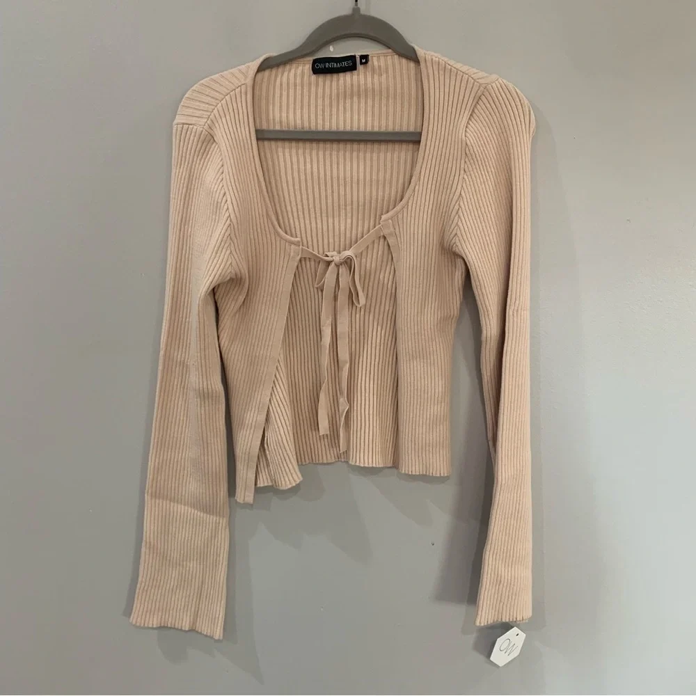 NWT OW Intimates Set Cardigan Shorts Ribbed in Light Beige